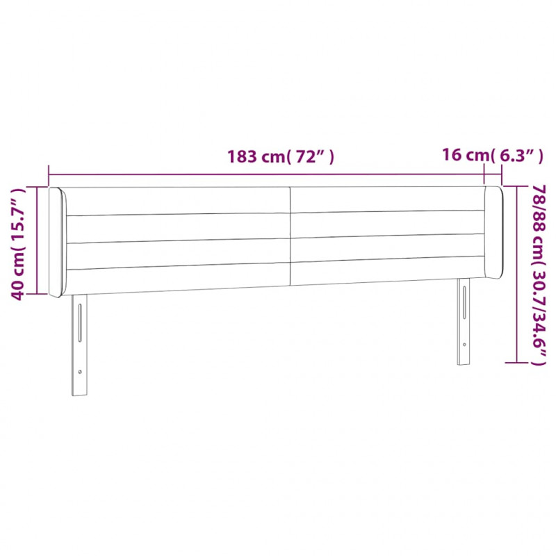 Zagłówek do łóżka z LED ciemnoniebieski 183x16x78/88 cm aksamit