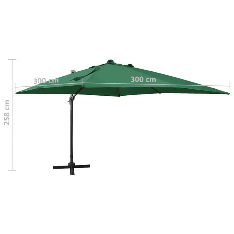 Parasol wiszący z LED i słupkiem, zielony, 300 cm