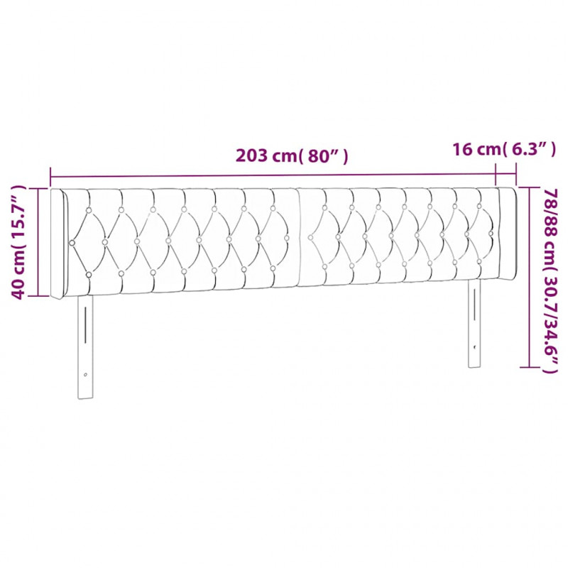 Zagłówek do łóżka z LED, ciemnozielony, 203x16x78/88cm, aksamit