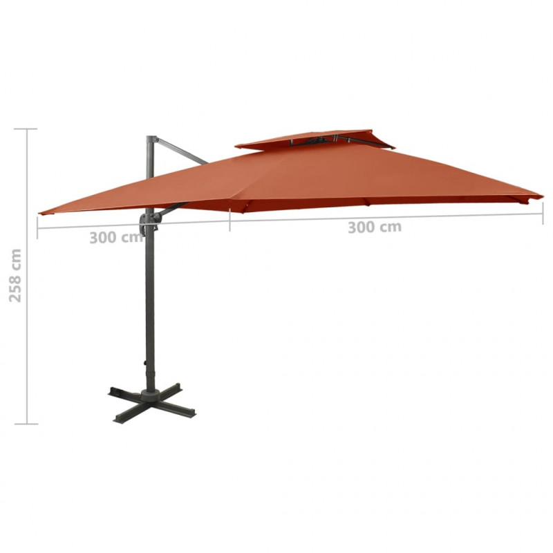 Parasol wiszący z podwójną czaszą, 300x300 cm, terakota