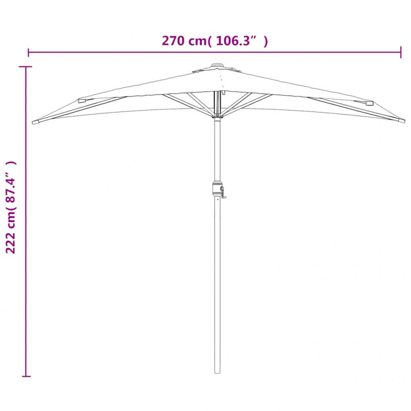 Półparasol balkonowy, aluminiowy słupek, czarny, 270x144x222 cm