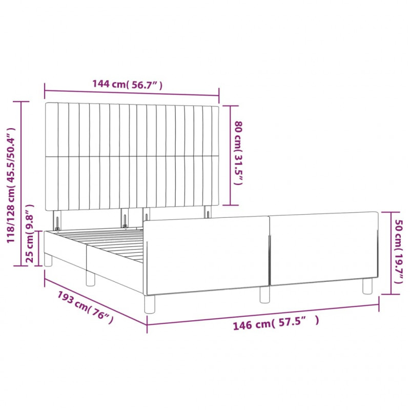 Rama łóżka bez materaca, ciemnobrązowa, 140x190 cm, tkanina