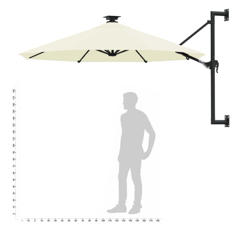 Parasol ogrodowy z LED, ścienny, 300 cm, piaskowy