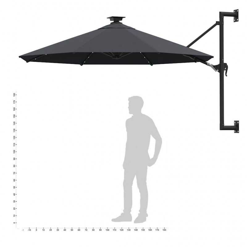 Parasol ogrodowy z LED, ścienny, 300 cm, antracytowy