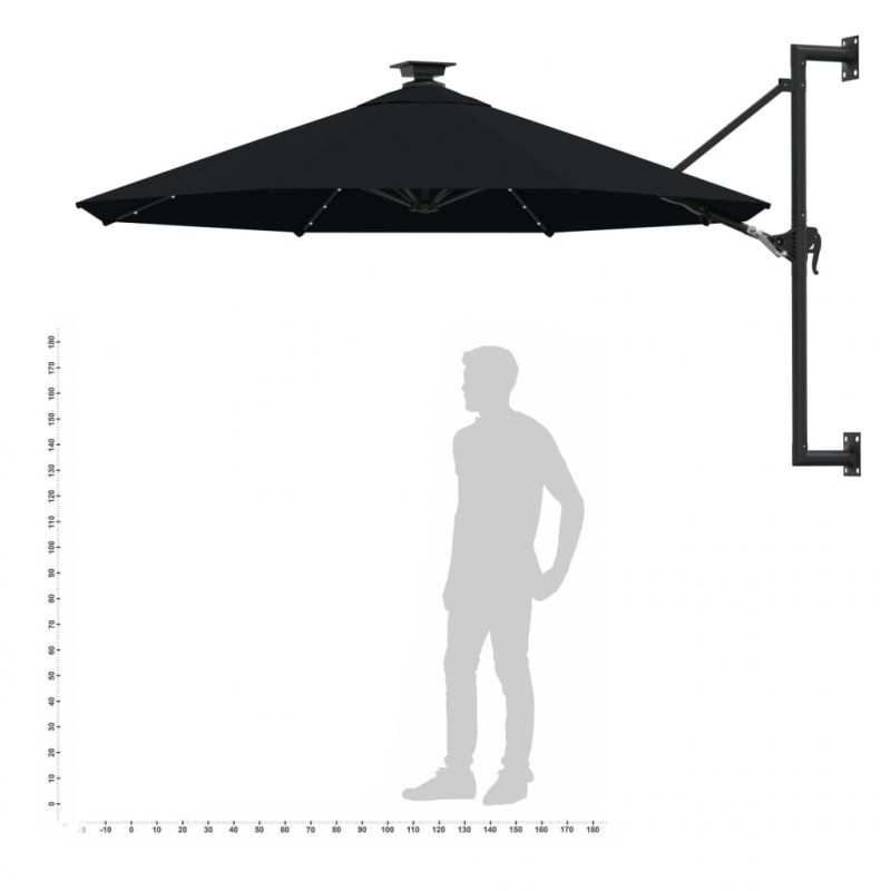 Parasol ogrodowy z LED, ścienny, 300 cm, czarny