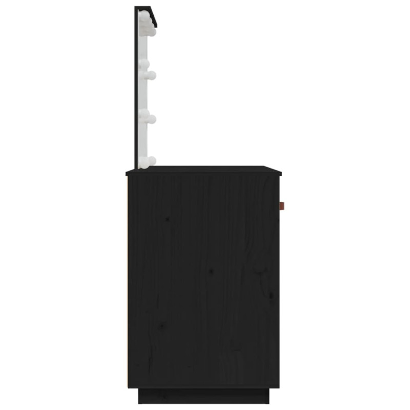 Toaletka z LED, czarna, 95x50x133,5 cm, lite drewno sosnowe