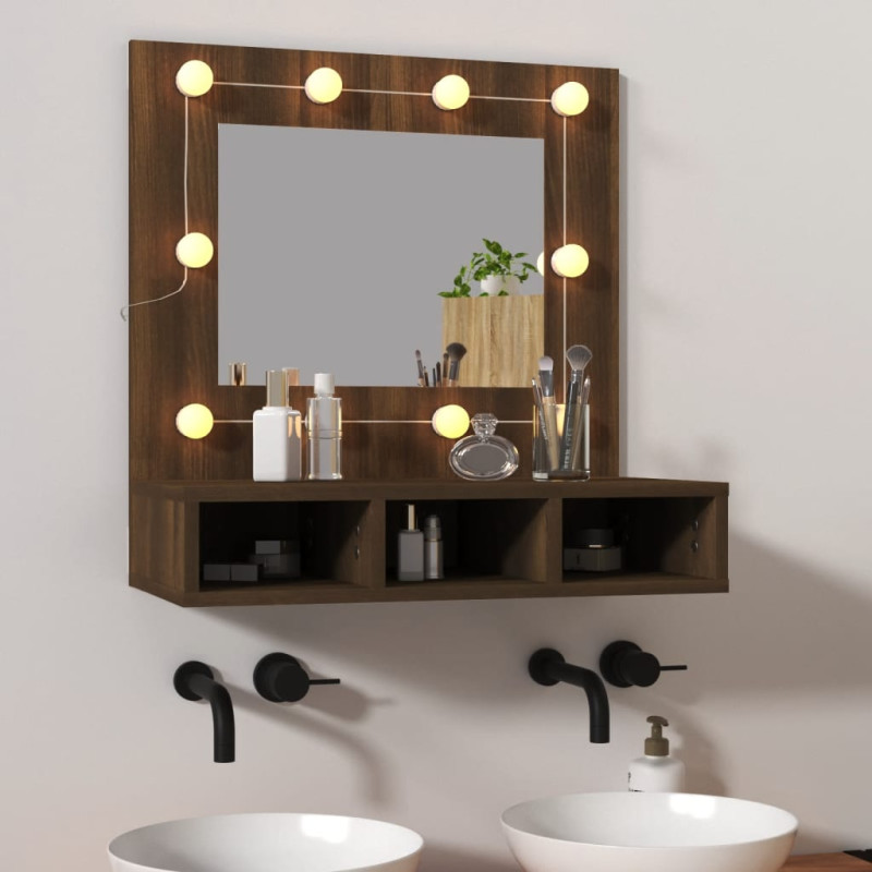 Szafka z lustrem i oświetleniem LED, brązowy dąb, 60x31,5x62 cm