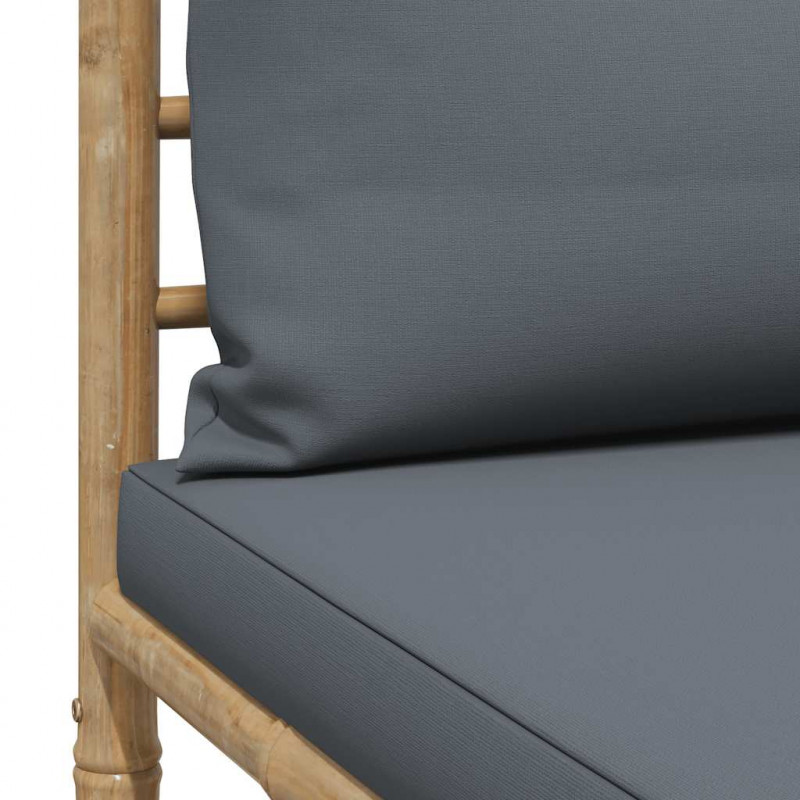 Środkowa sofa ogrodowa z ciemnoszarymi poduszkami, bambusowa