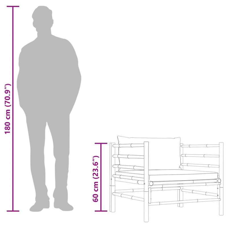 Sofa ogrodowa z ciemnoszarymi poduszkami, bambusowa