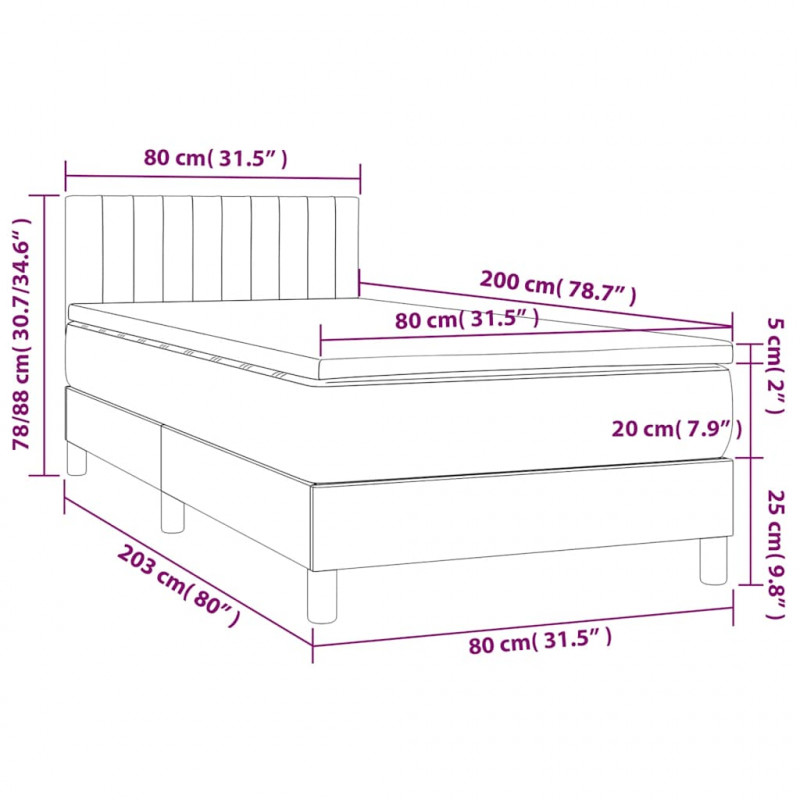 Łóżko kontynentalne z materacem i LED zielony aksamit 80x200 cm