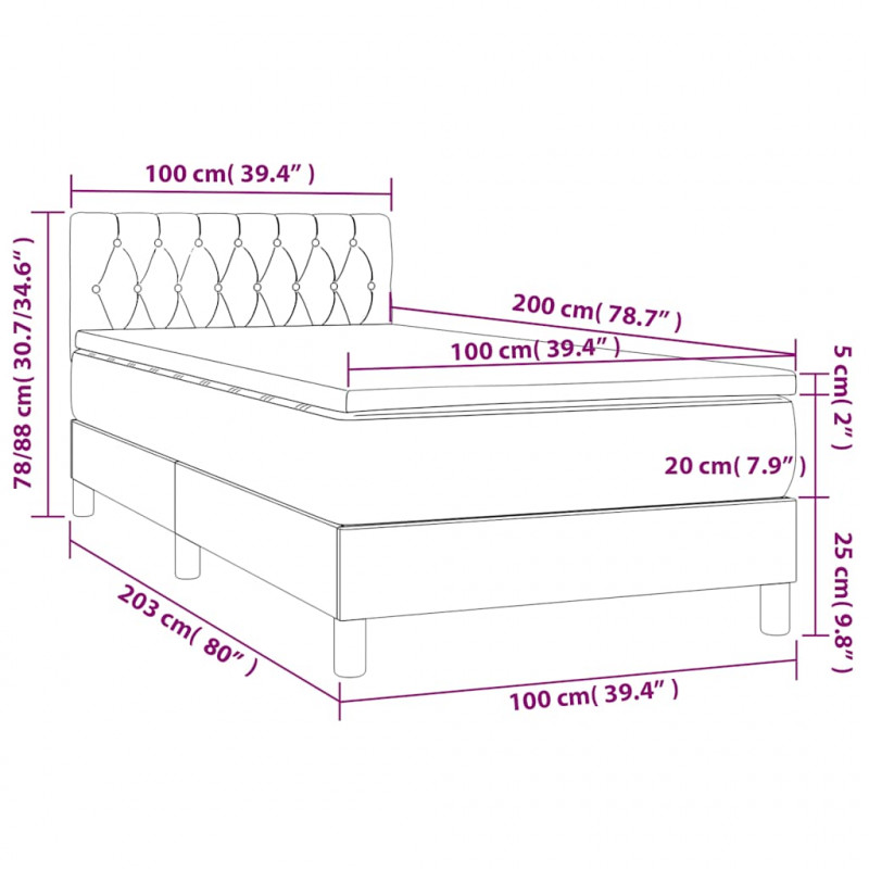 Łóżko kontynentalne z materacem i LED zielony aksamit 100x200cm