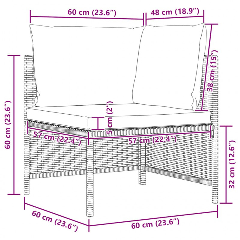 Narożna sofa modułowa z poduszką, szara, polirattan