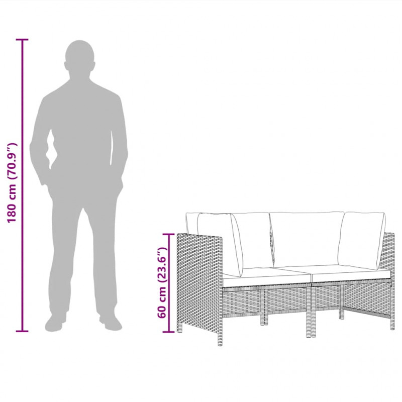 2-osobowa sofa ogrodowa z poduszkami, polirattan, szara