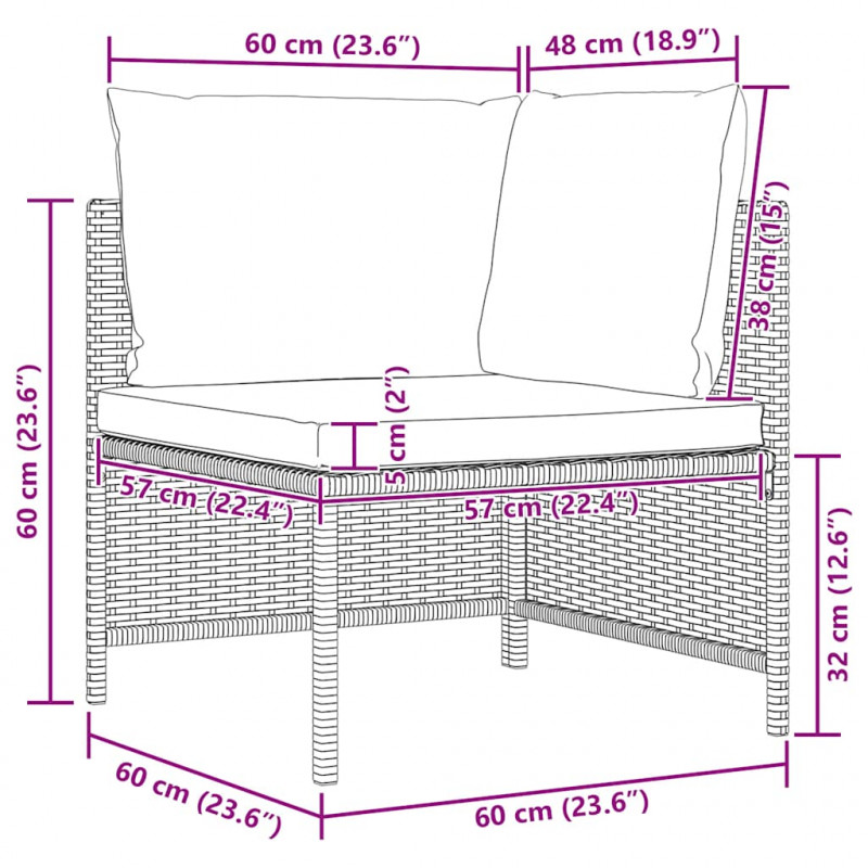 3-osobowa sofa ogrodowa z poduszkami, szara, polirattanowa