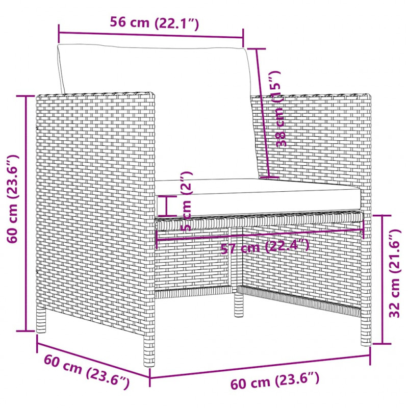 Fotel ogrodowy z poduszkami, rattan PE, czarny