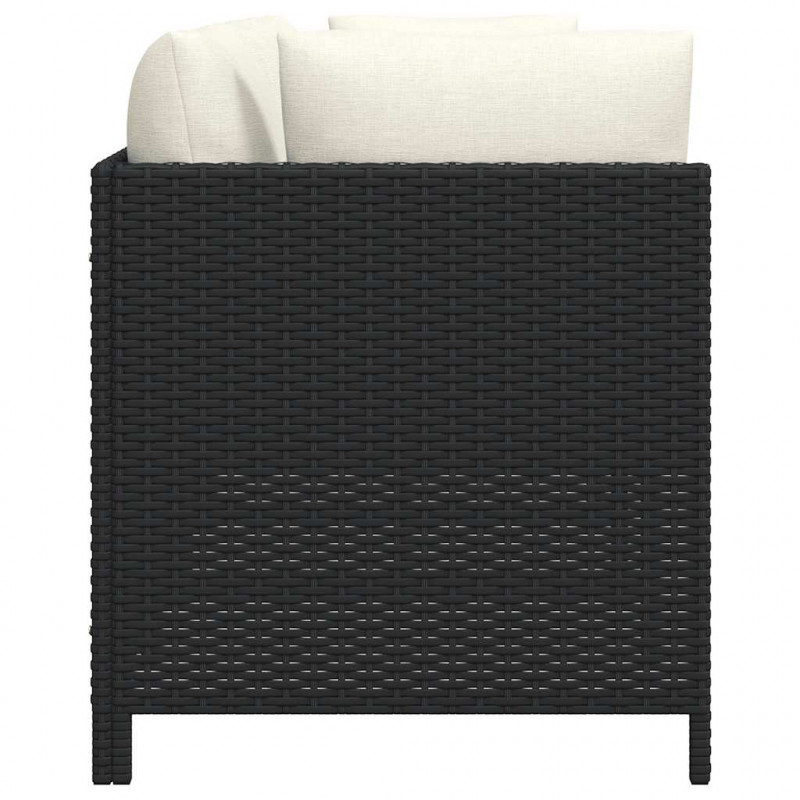 2-osobowa sofa ogrodowa z poduszkami, polirattan, czarna
