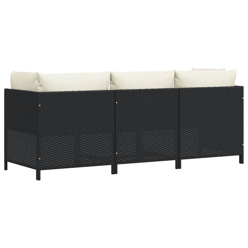 3-osobowa sofa ogrodowa z poduszkami, polirattan, czarna