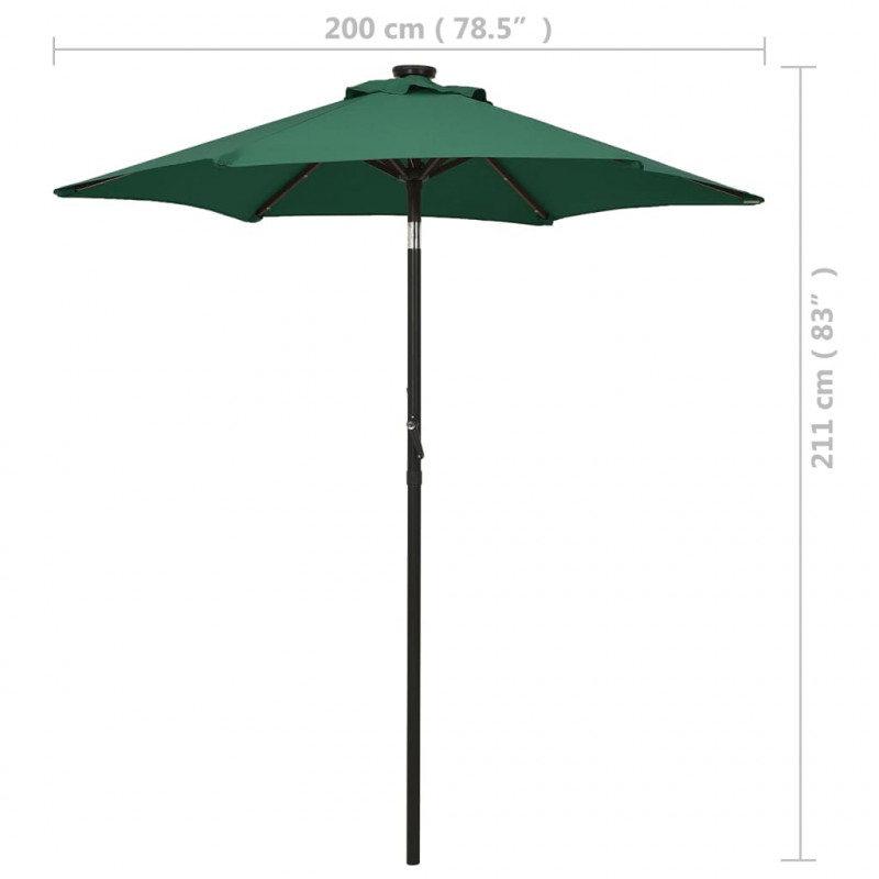 Parasol ogrodowy z LED, zielony, 200x211 cm, aluminium