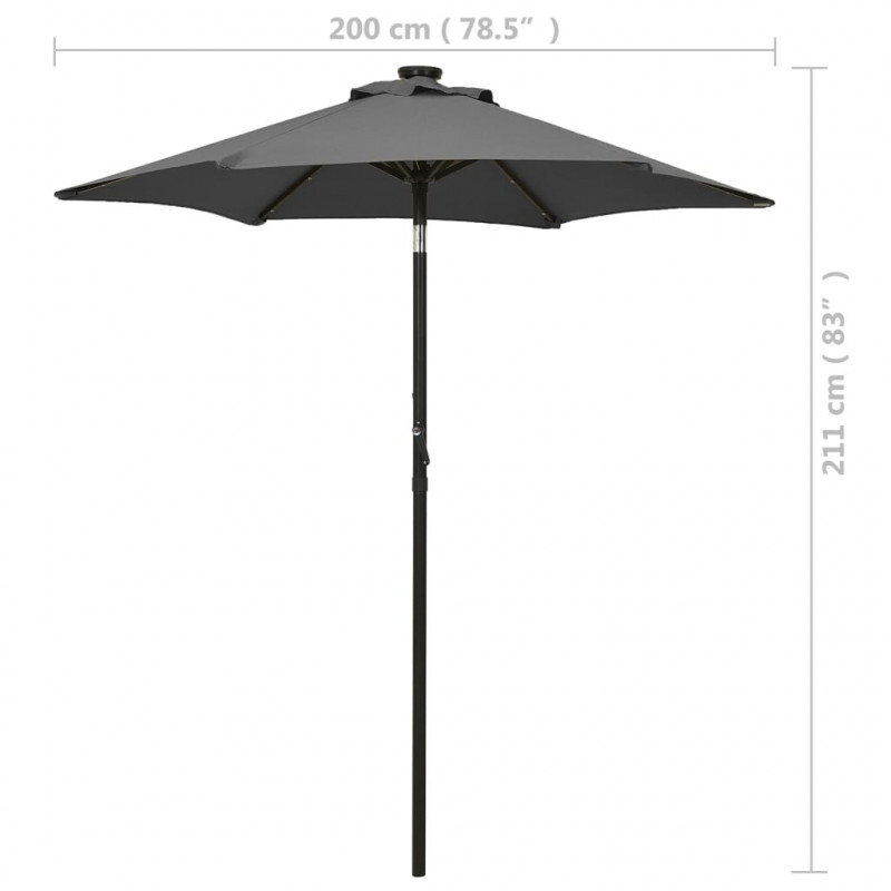 Parasol ogrodowy z LED, antracytowy, 200x211 cm, aluminium