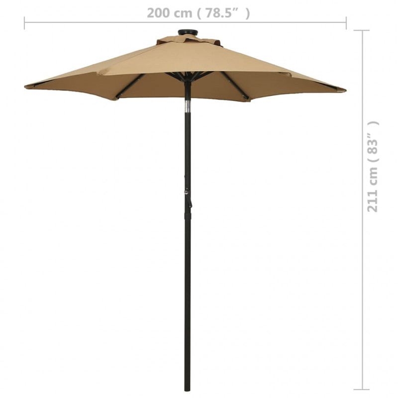 Parasol ogrodowy z LED, taupe, 200x211 cm, aluminium