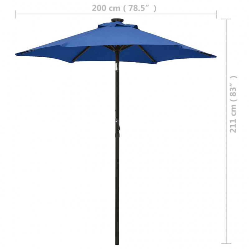 Parasol ogrodowy z LED, niebieski, 200x211 cm, aluminium