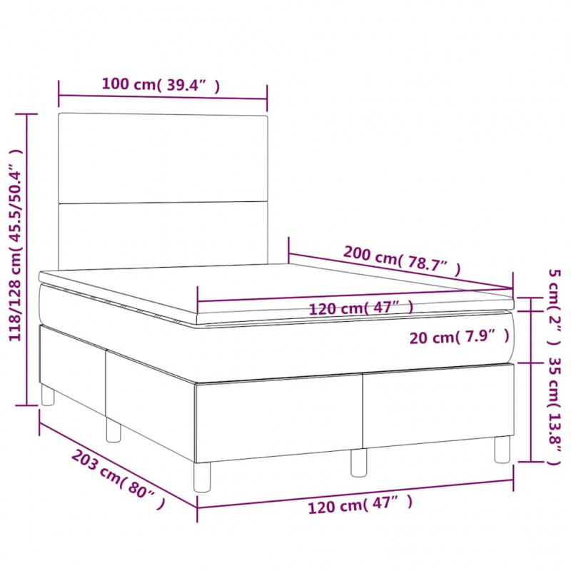Łóżko kontynentalne z materacem i LED zielony aksamit 120x200cm