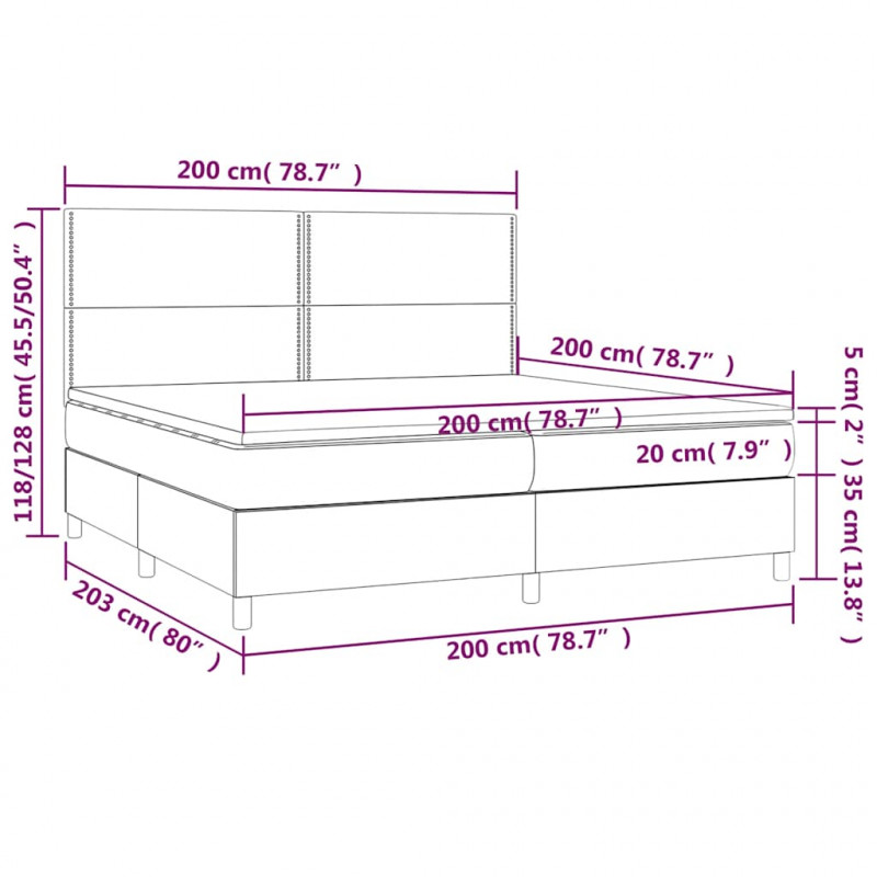 Łóżko kontynentalne z materacem i LED zielony aksamit 200x200cm