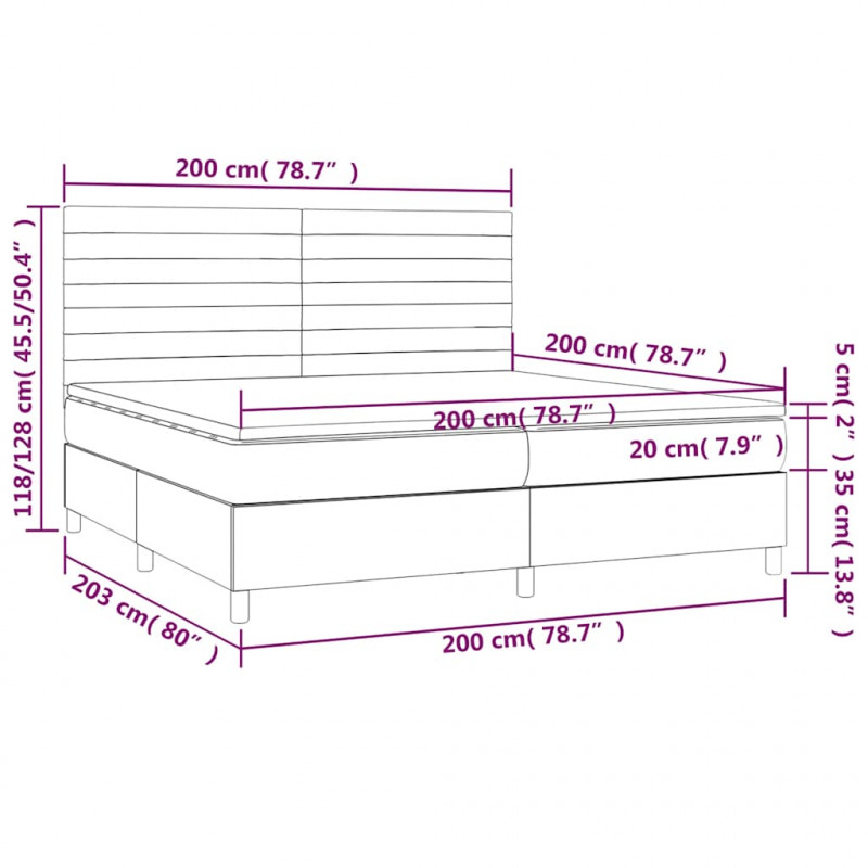 Łóżko kontynentalne z materacem i LED zielony aksamit 200x200cm
