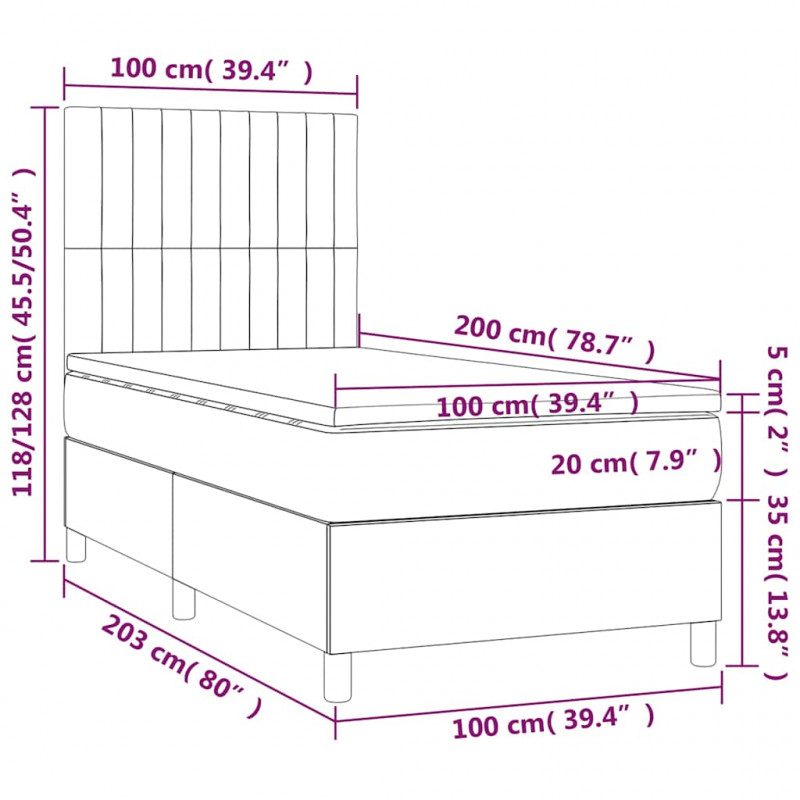 Łóżko kontynentalne z materacem i LED zielony aksamit 100x200cm