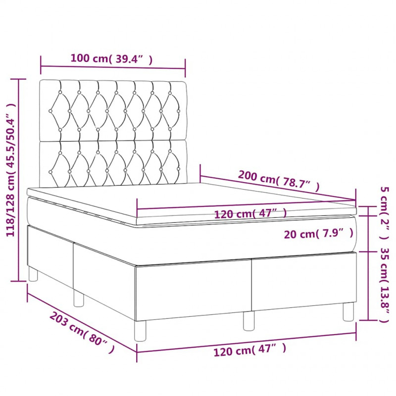 Łóżko kontynentalne z materacem i LED zielony aksamit 120x200cm