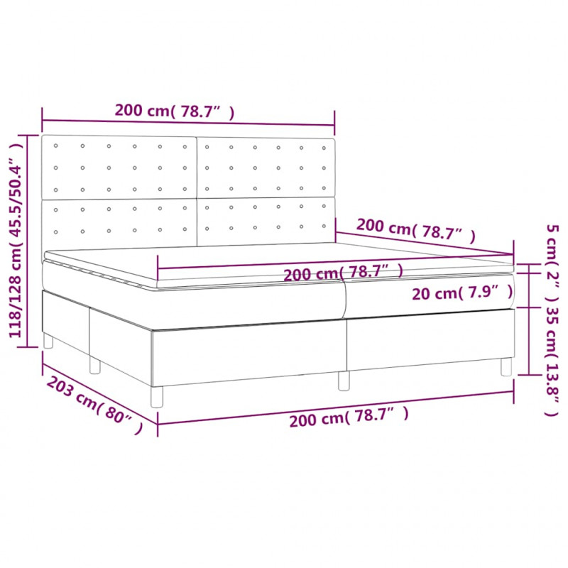 Łóżko kontynentalne z materacem i LED zielony aksamit 200x200cm