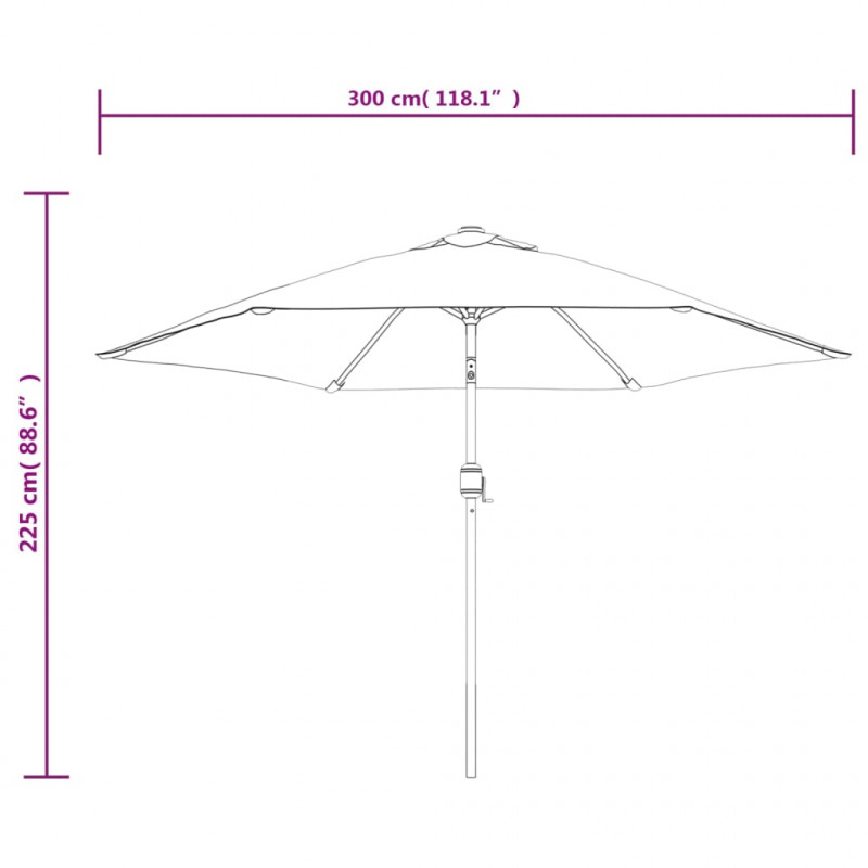 Parasol ogrodowy z LED i stalowym słupkiem, 300 cm, bordowy