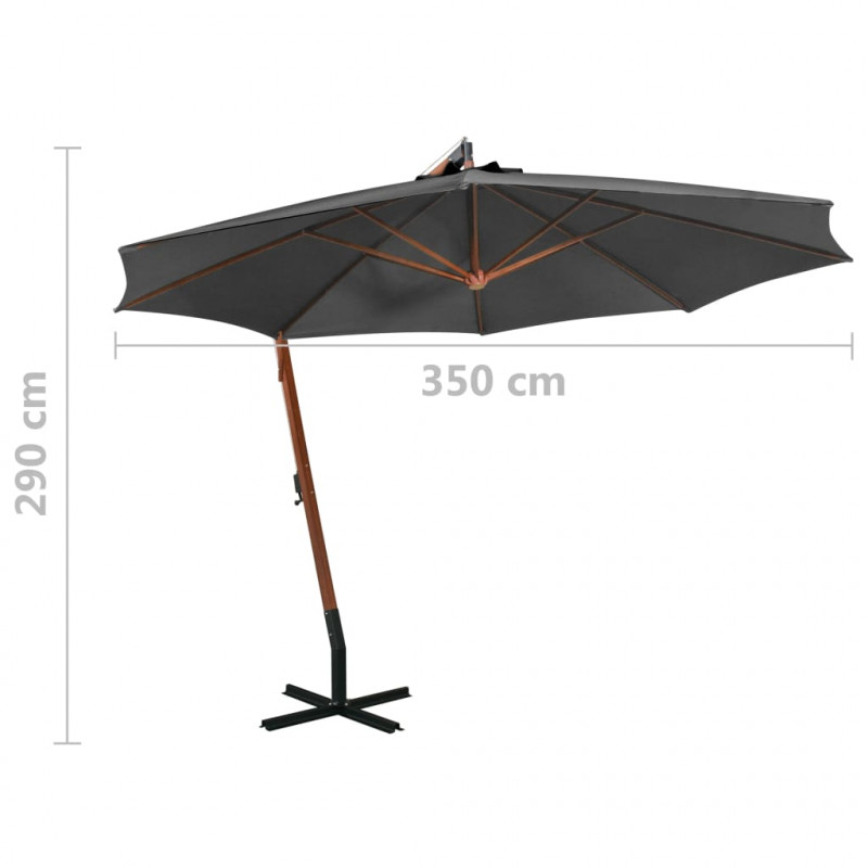 Parasol ogrodowy wiszący, jodłowy słupek, antracyt, 3,5x2,9 m