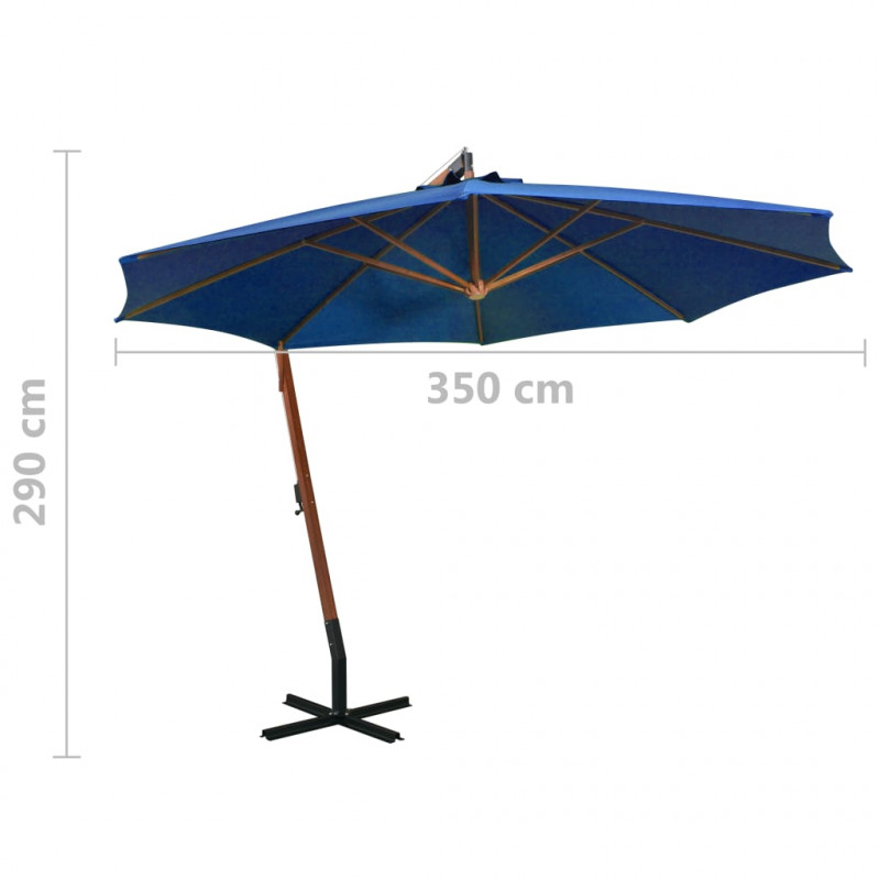 Parasol ogrodowy wiszący, jodłowy słupek, niebieski, 3,5x2,9 m