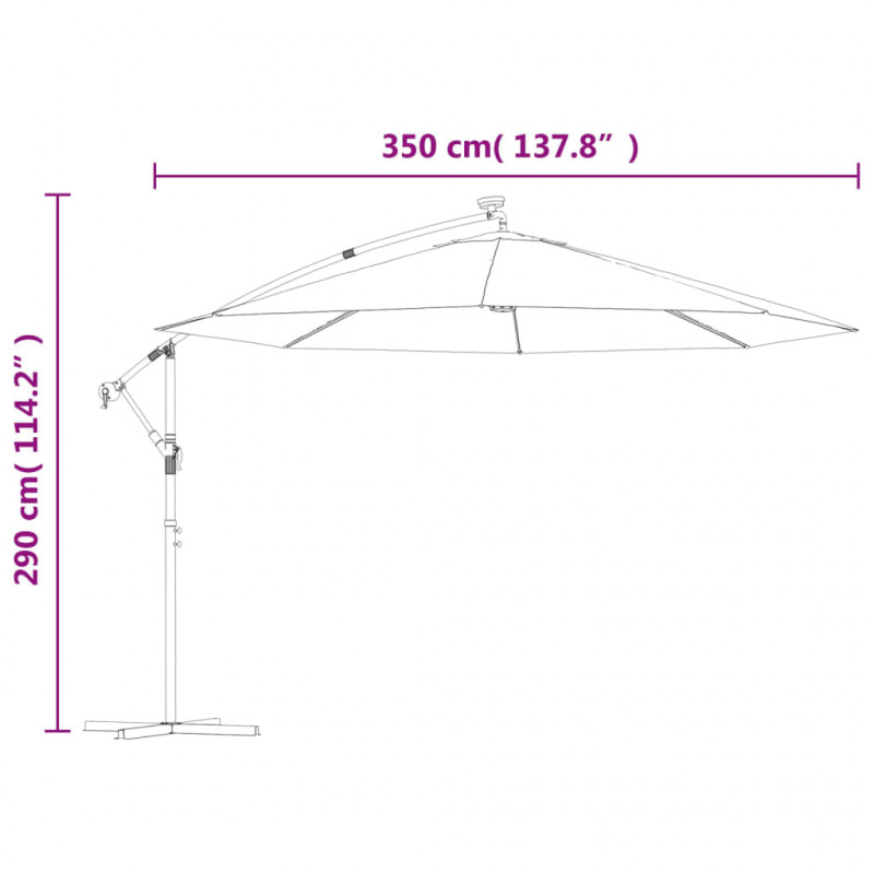 Parasol ogrodowy z LED, wiszący, niebieski, 350 cm