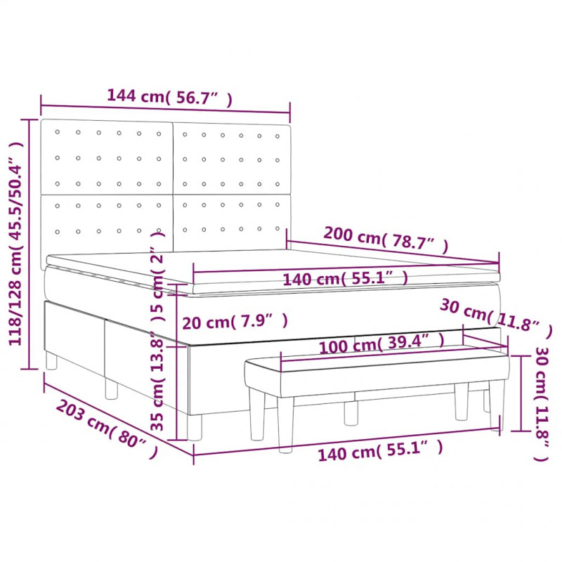 Łóżko kontynentalne z materacem, ciemnoniebieskie, 140x200 cm