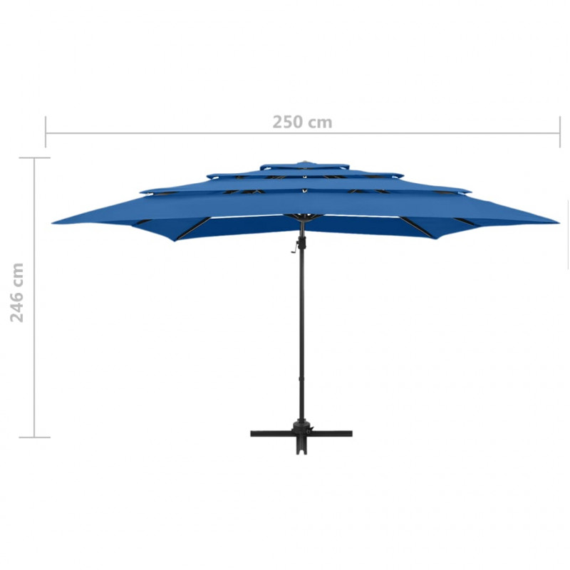 4-poziomowy parasol na aluminiowym słupku, niebieski 250x250 cm