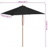 Parasol ogrodowy na drewnianym słupku, czarny, 150x200 cm