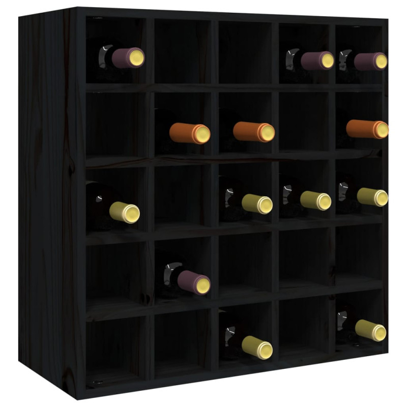 Szafka na wino, czarny, 56x25x56 cm, lite drewno sosnowe