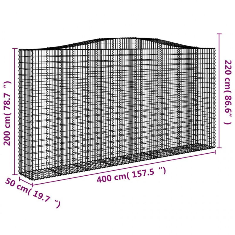 Kosze gabionowe, 9 szt, 400x50x200/220 cm, galwanizowane żelazo