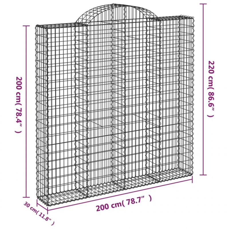 Kosze gabionowe, 4 szt, 200x30x200/220 cm, galwanizowane żelazo