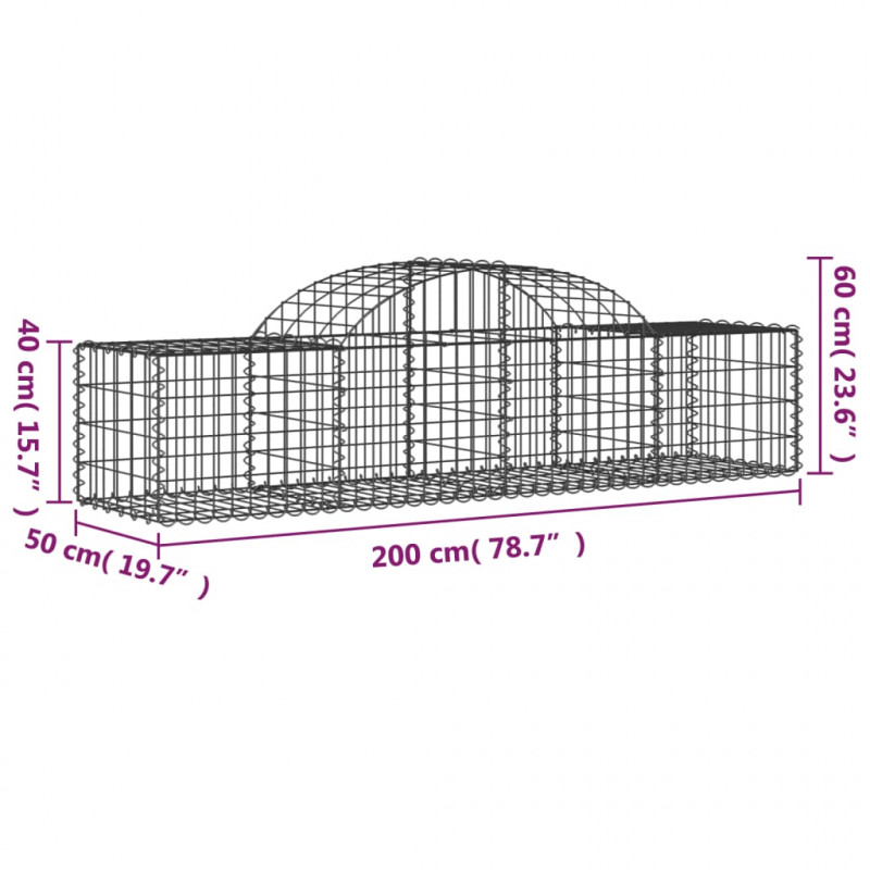 Kosze gabionowe, 25 szt, 200x50x40/60 cm, galwanizowane żelazo