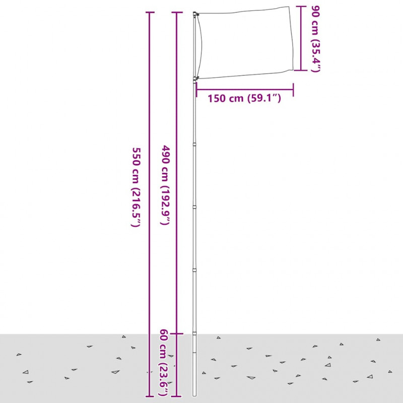 Flaga Polski z masztem, 5,55 m, aluminium