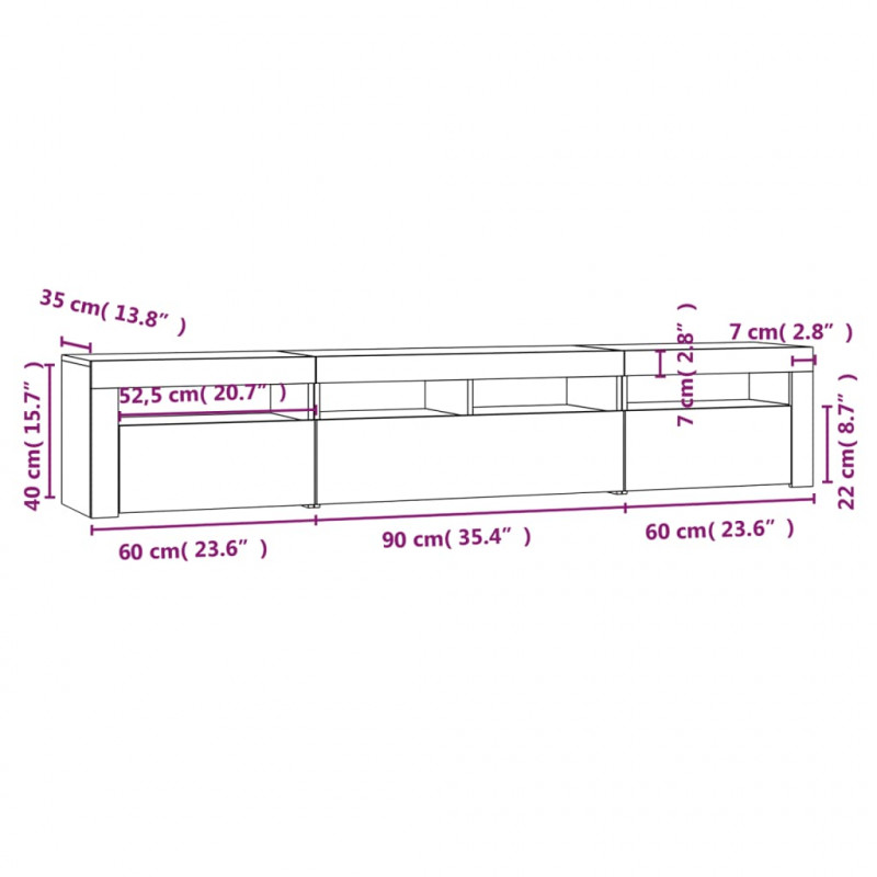 Szafka pod TV z oświetleniem LED, biała, 210x35x40 cm