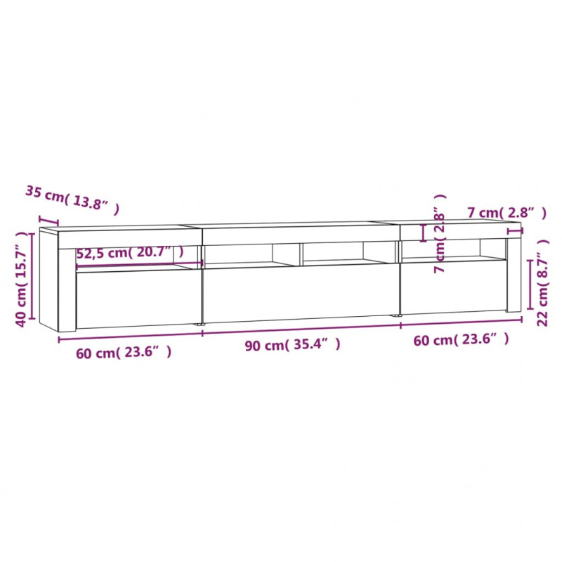 Szafka pod TV z oświetleniem LED, szarość betonu, 210x35x40 cm