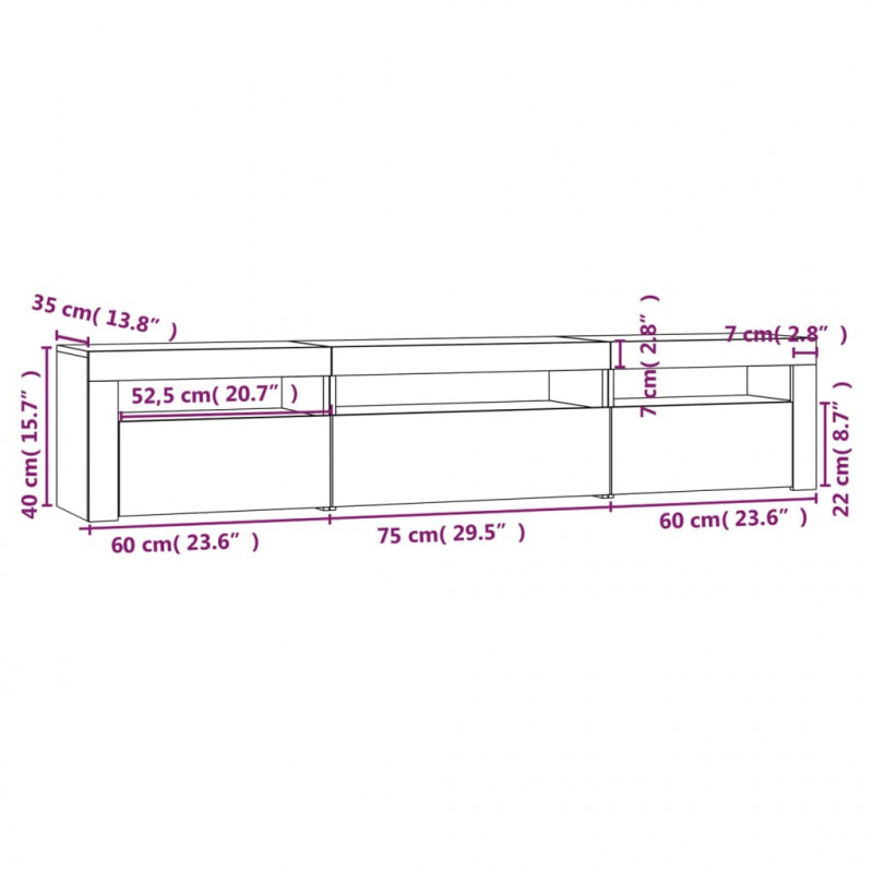 Szafka pod TV z oświetleniem LED, dąb sonoma, 195x35x40 cm