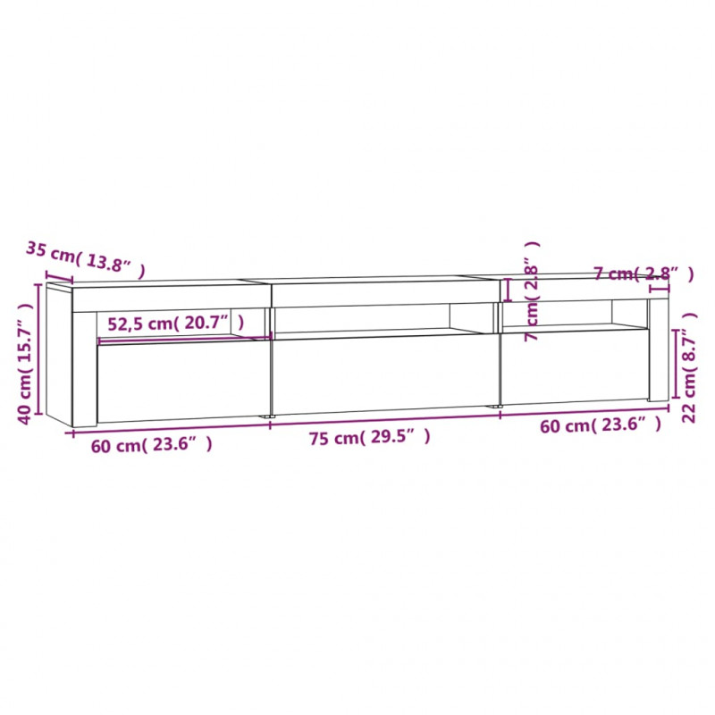 Szafka pod TV z oświetleniem LED, brązowy dąb, 195x35x40 cm