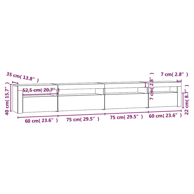 Szafka pod TV z oświetleniem LED, szarość betonu, 270x35x40 cm