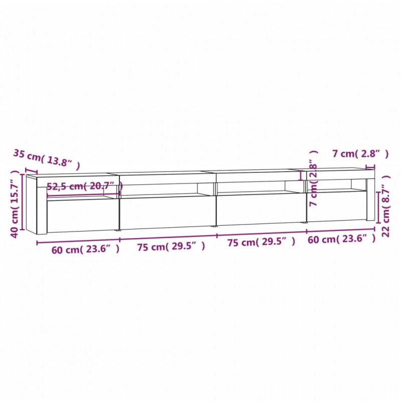 Szafka pod TV z oświetleniem LED, przydymiony dąb, 270x35x40 cm