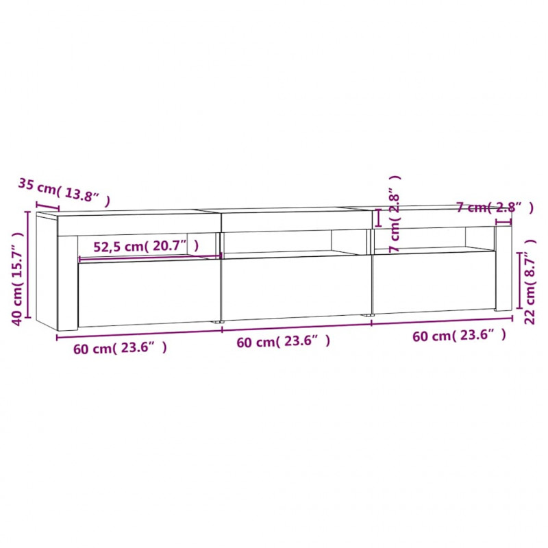 Szafka pod TV z oświetleniem LED, biała, 180x35x40 cm